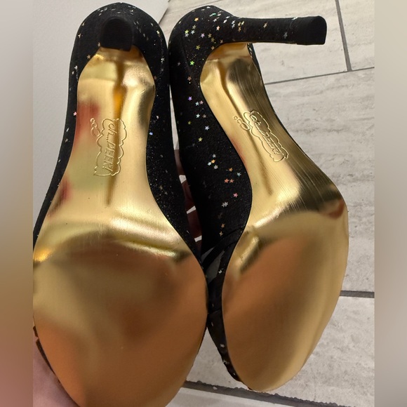 Vintage - Oh Deer - Black Round Toe w Peekaboo Glitter Pumps - size 8.5 - Picture 8 of 9